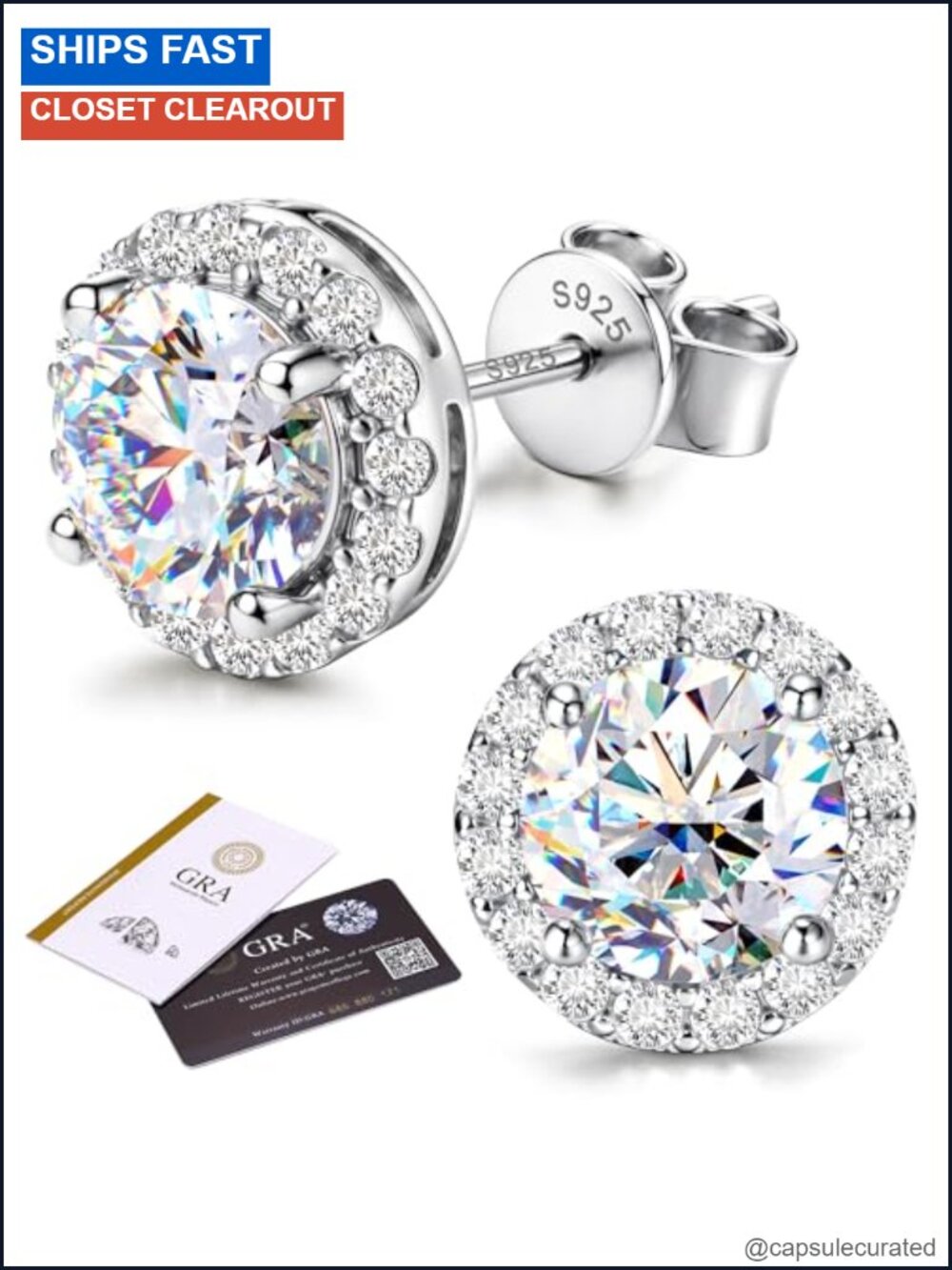 Moissanite Halo Stud Earrings 925 Sterling Silver 18k White Gold Plated